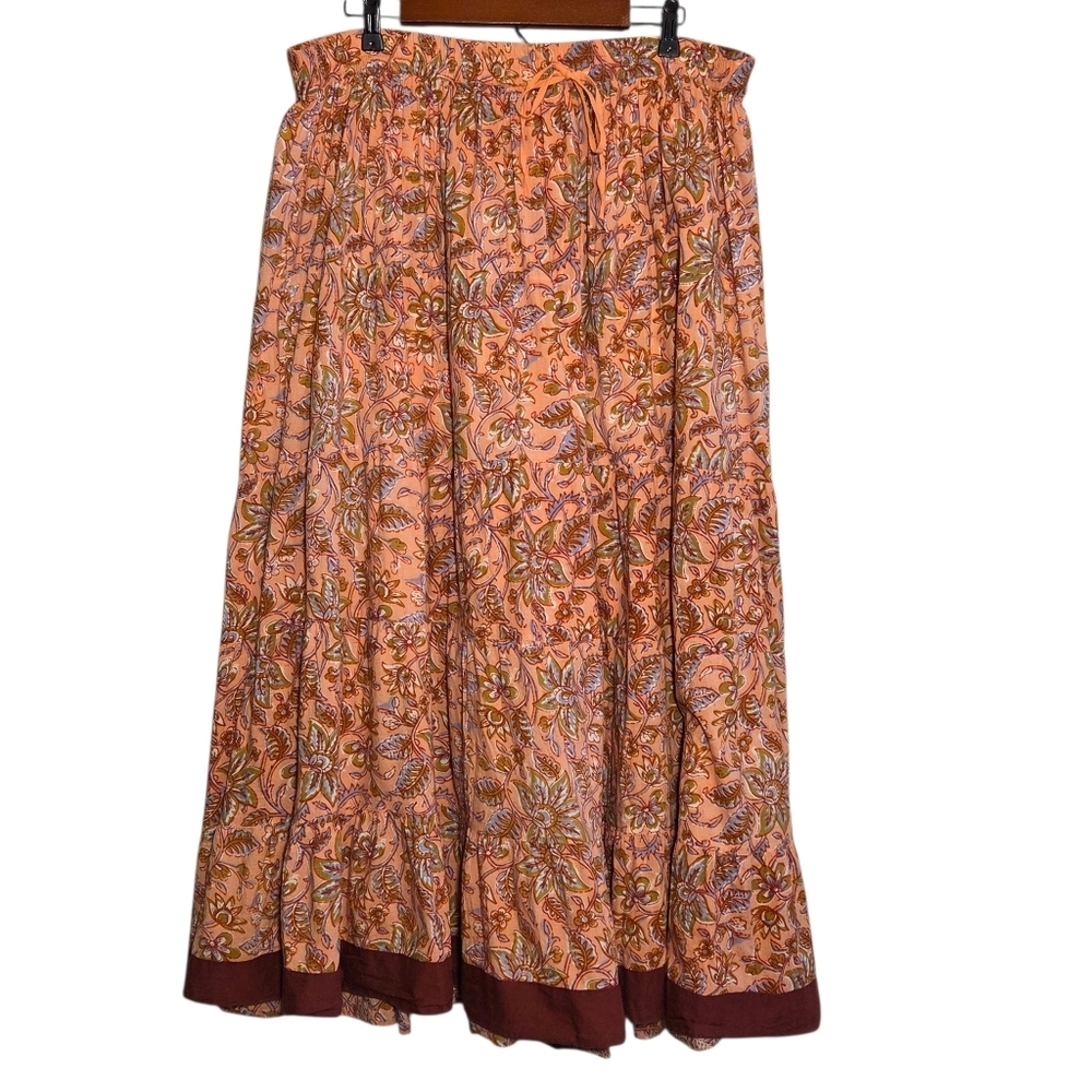 Shae Floral Prairie Boho Casual Tiered Maxi Skirt Sz XXL